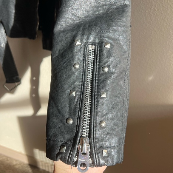 Black Women's Studded Vintage Leather Jacket - Picture 4 of 6